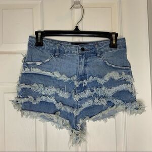Nasty Gal Raw Hem Ruffle Denim Shorts Cheeky